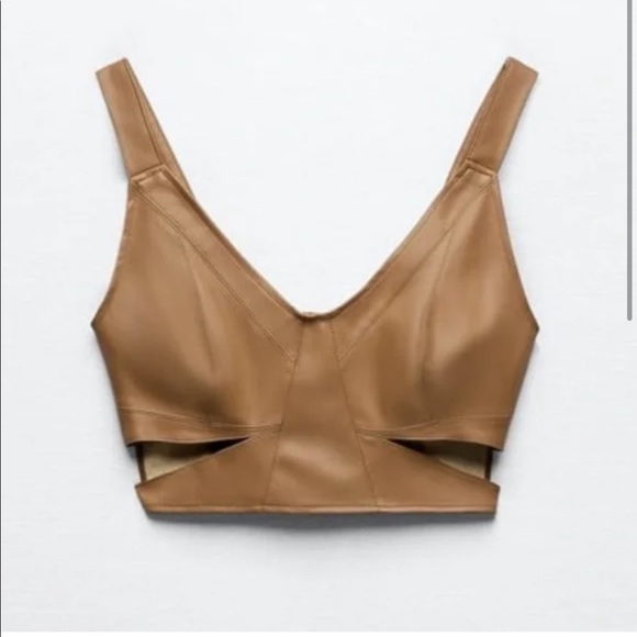 NWT Zara Faux Leather Cut Out Top - Picture 2 of 5